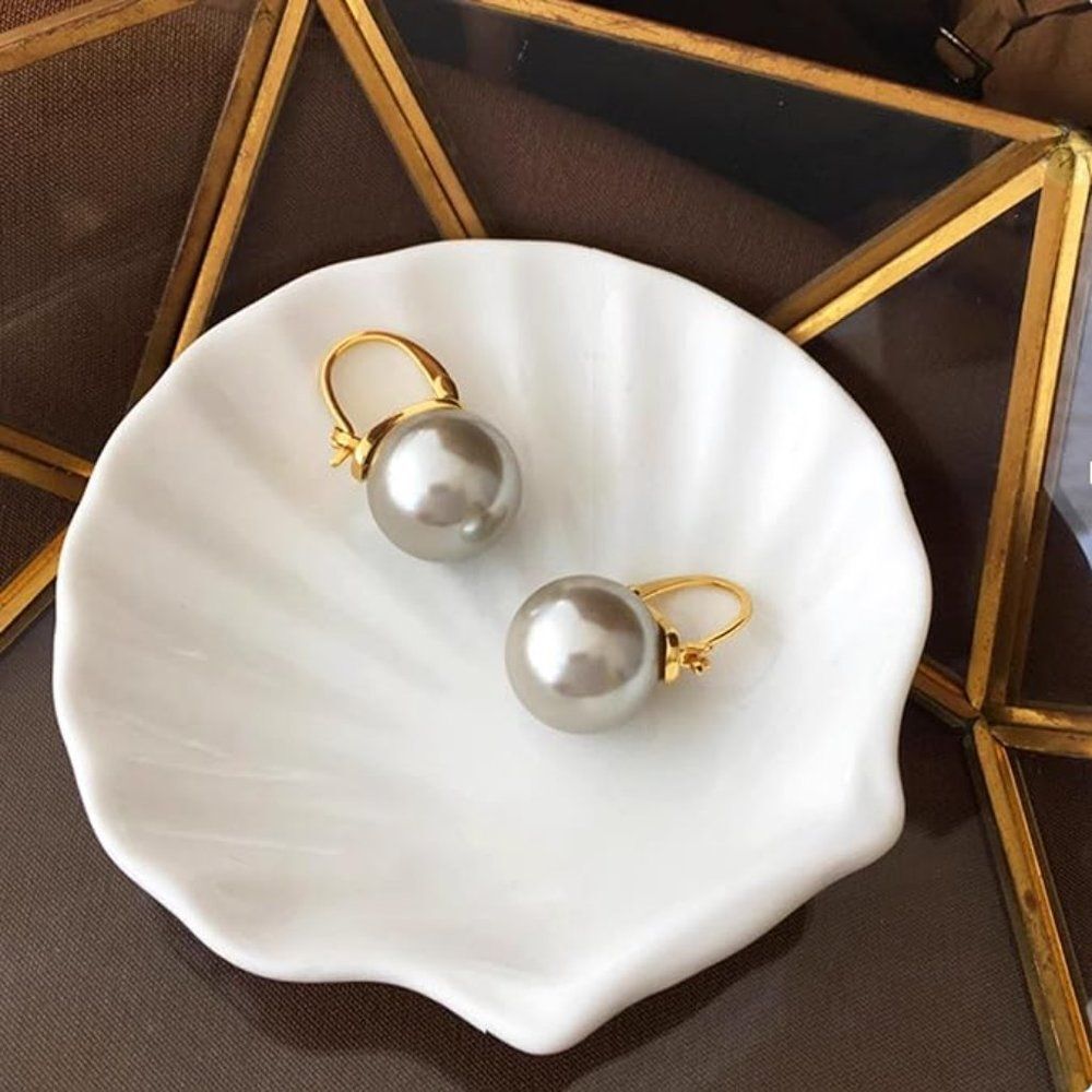 Sterling Silver Shell Pearl Drop Earrings Dangle Mother of Pearl Earring Sz 12mm